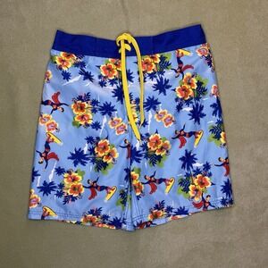 Superman Men's Med Swim Board Shorts Tropical Blue Surfing DC Comics Hawaiian